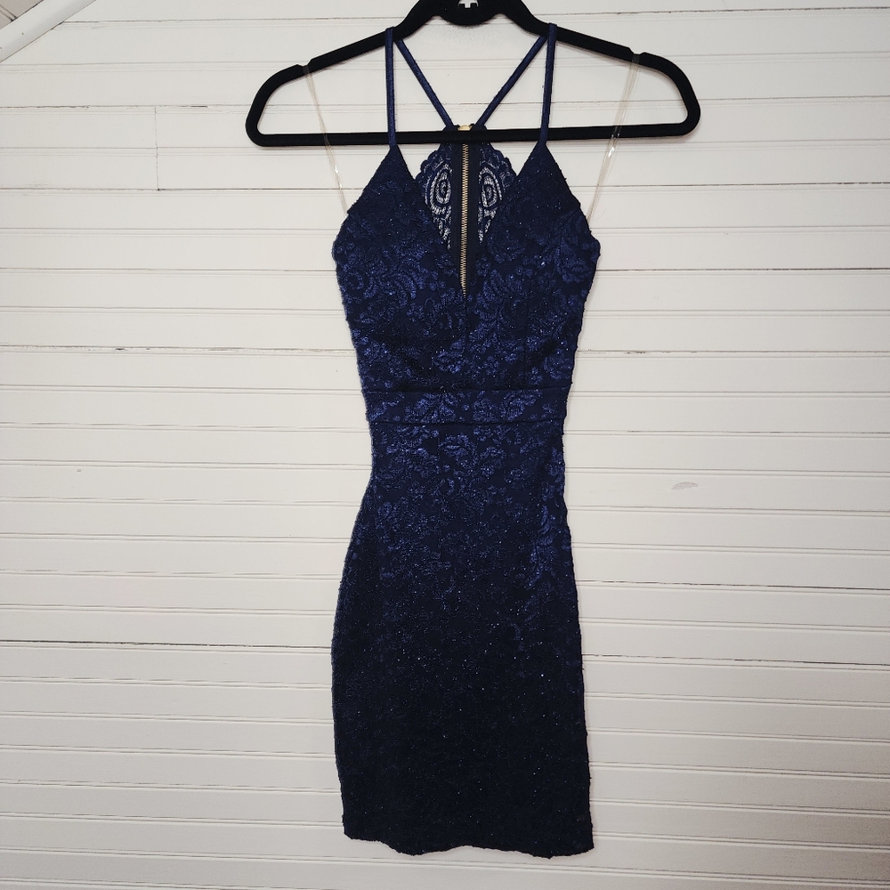 Emerald Sundae Navy Lace Bodycon Mini Dress womens‎ XXS